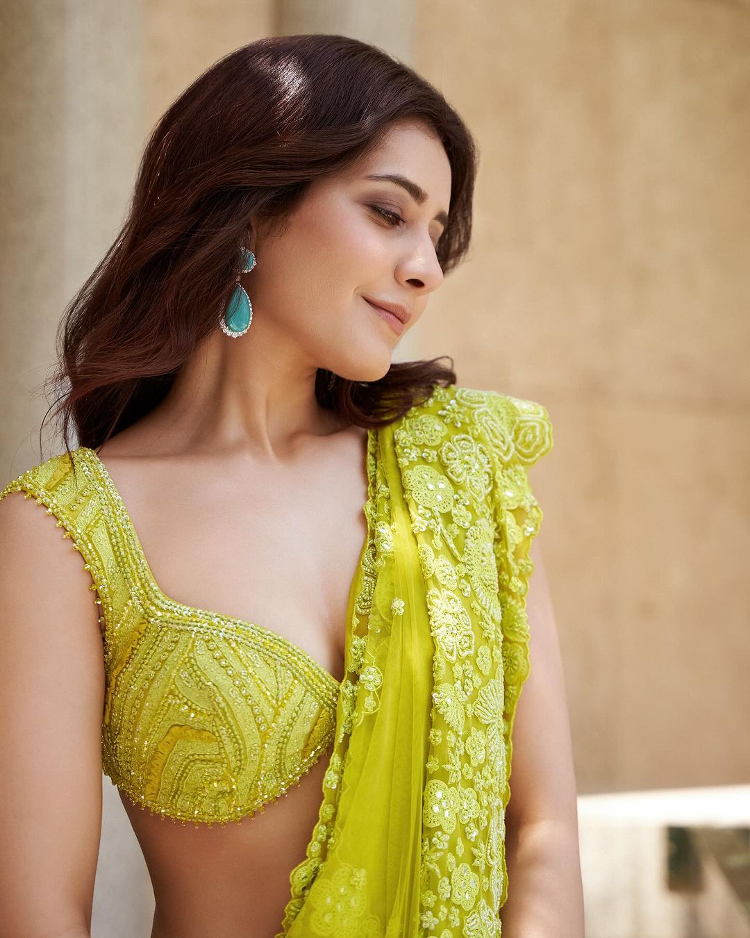 Raashi Khanna in Green Saree at Aranmanai Trailer Launch